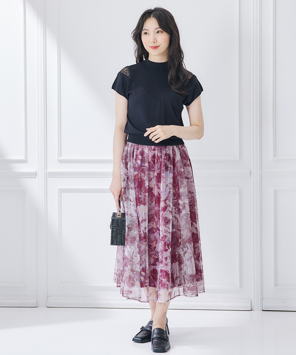 SALE】メッシュ花柄フレアスカート - 12Twelve Agenda(トゥエルブ