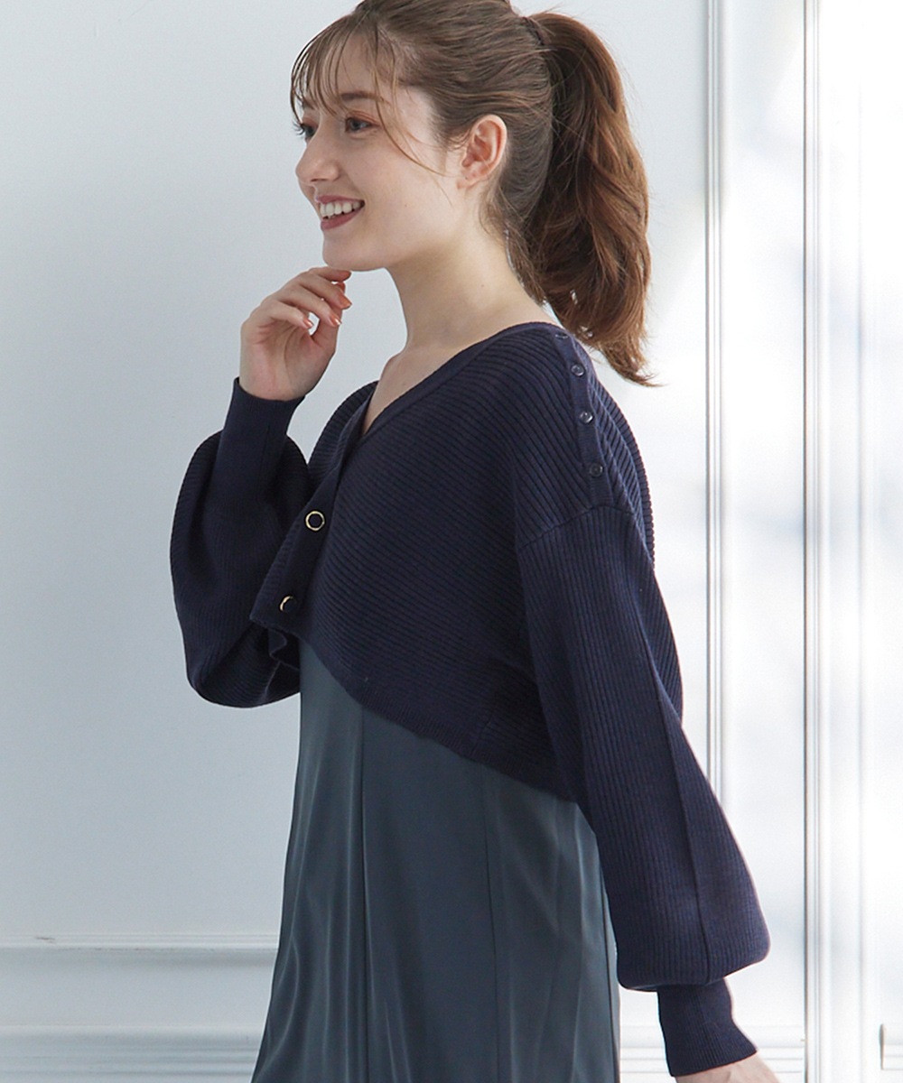 SALE】Vネック肩スリットクロップド丈カーディガン - 12Twelve Agenda