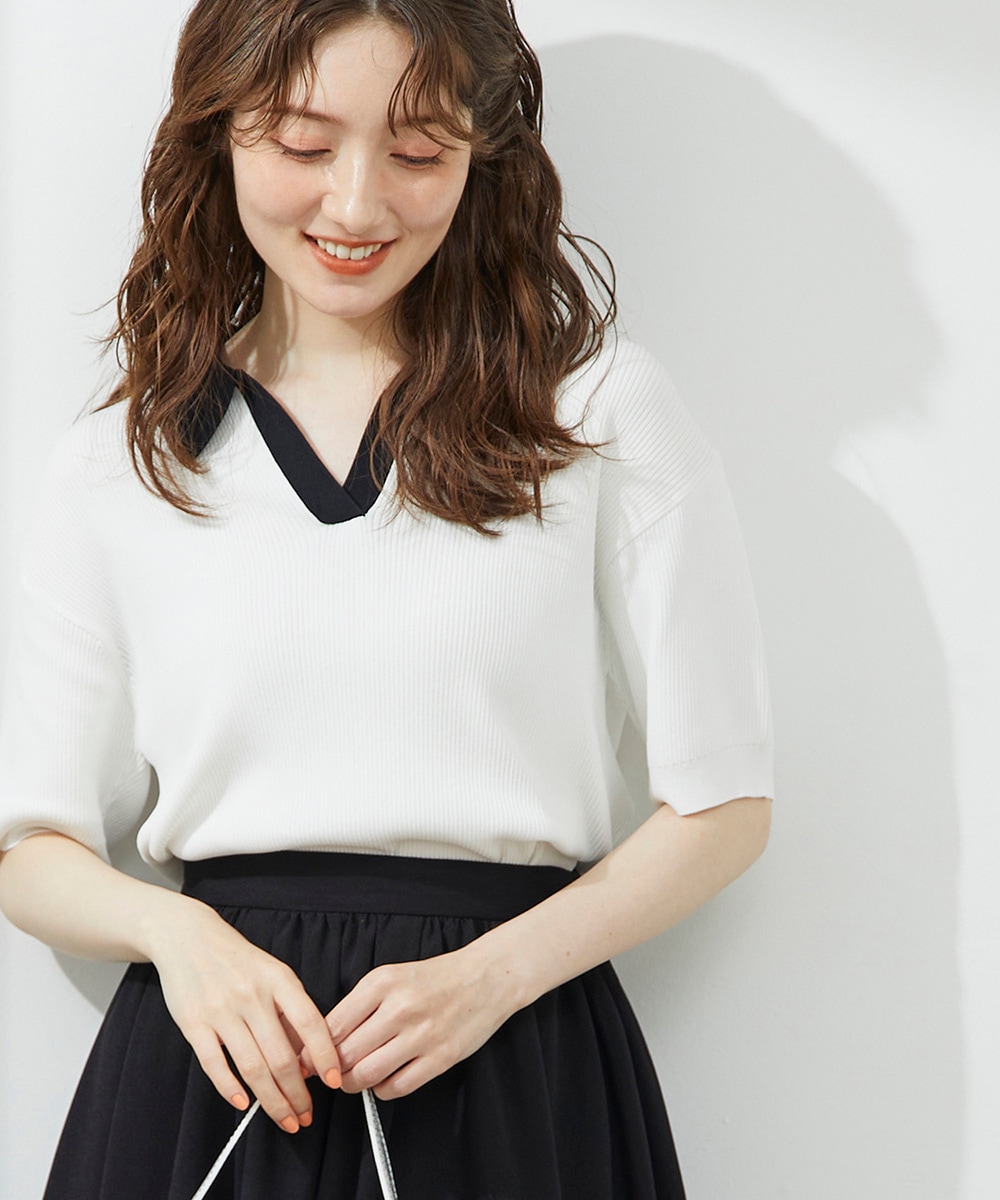 SALE】ラガーシャツ風5分袖ニットプルオーバー - 12Twelve Agenda