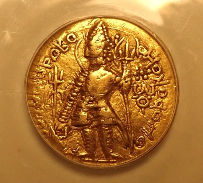 古代インド、クシャン朝ヴァスデヴァ1世時代のディナール金貨