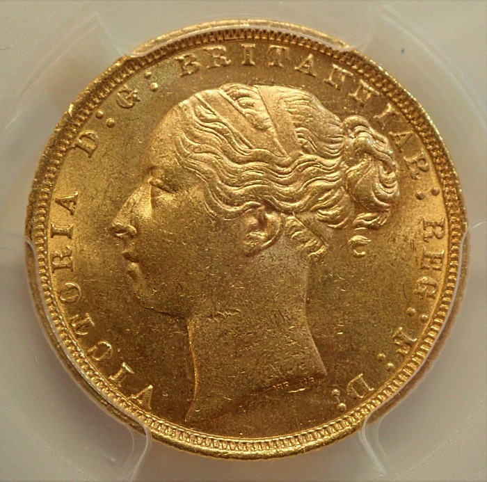 イギリス1871年、ヴィクトリアのソブリン金貨、MS64+高鑑定