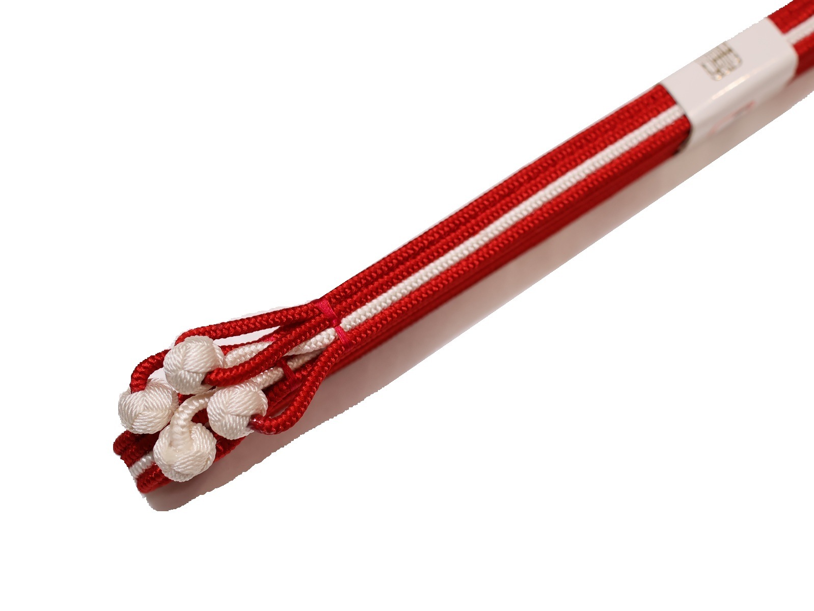 正絹帯締め(変わり房)「赤色の地に白色ライン」 | 帯締め,帯締め