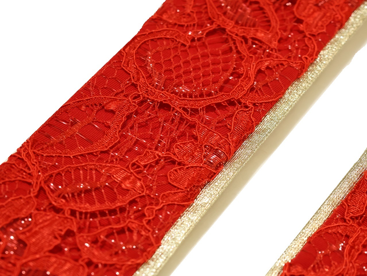 レース重ね衿(棒衿仕立て)「赤色の地に赤色のレース」 | 半衿、伊達衿