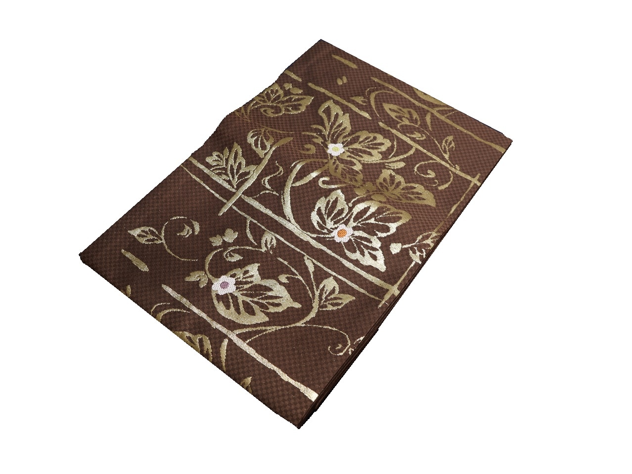 仕立て上がり正絹名古屋帯「茶色の地に金色の唐花模様」 | 帯,帯