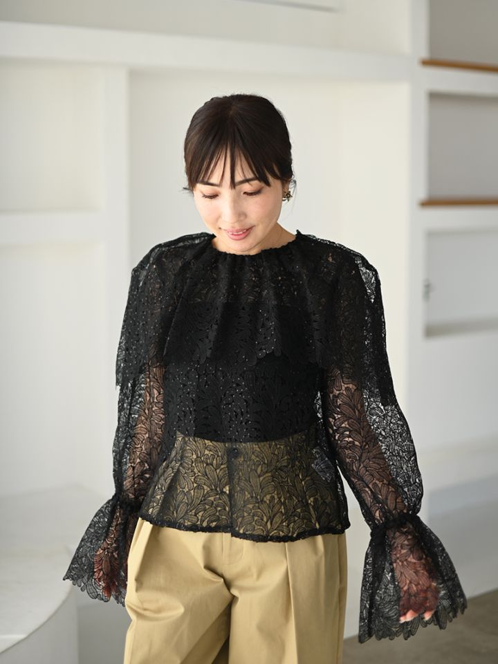 enshia.R】スパンコールレースブラウス(BLACK) | Tops,ブラウス