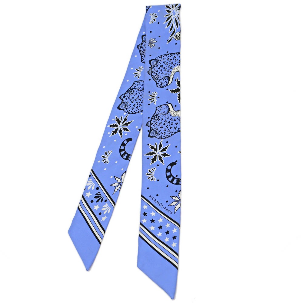 未使用級✨HERMES エルメス プリントシルクツイルヘアシュシュ ライト