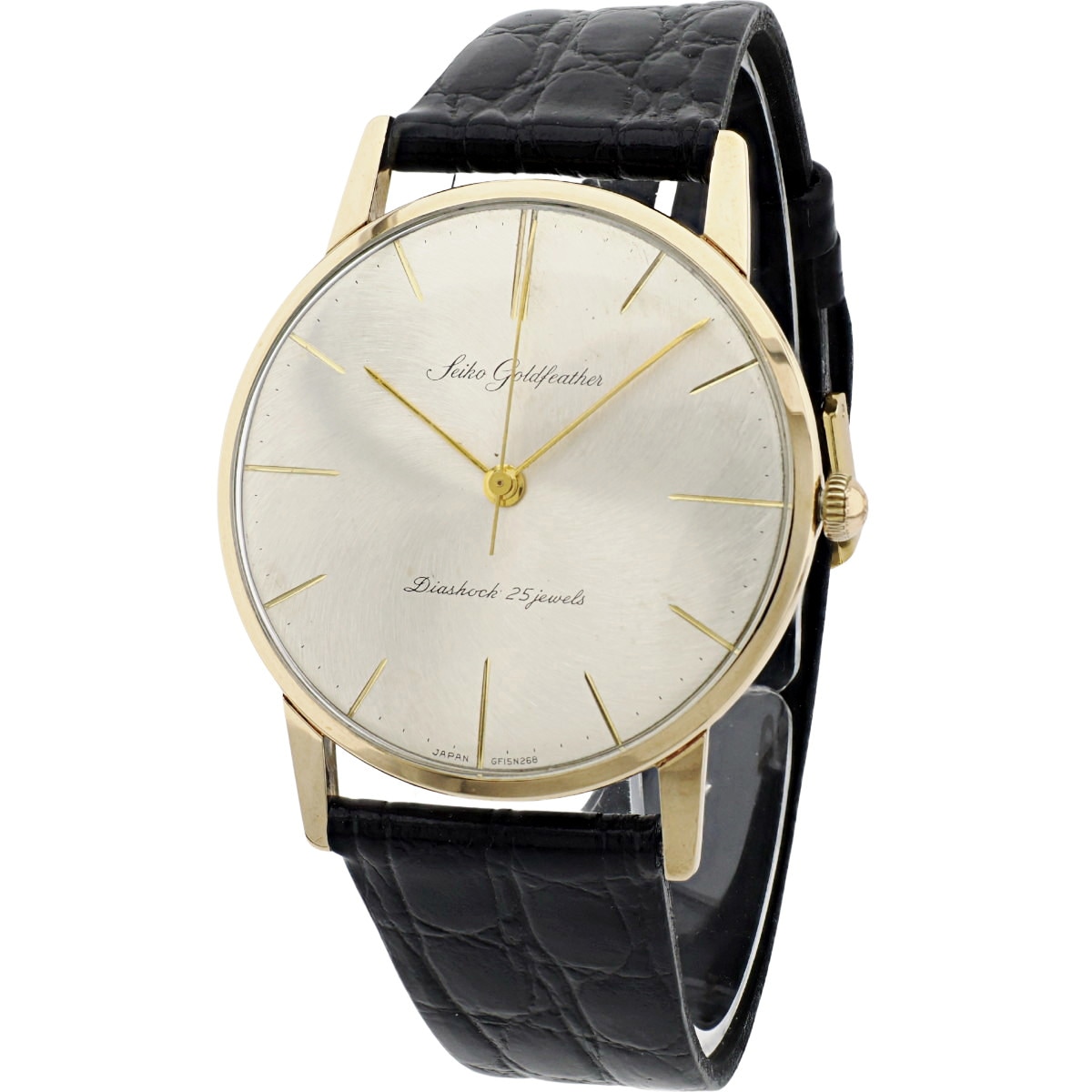 セイコー ゴールドフェザー 15008 渦巻文字盤 14金張り 25石 手巻 OH済