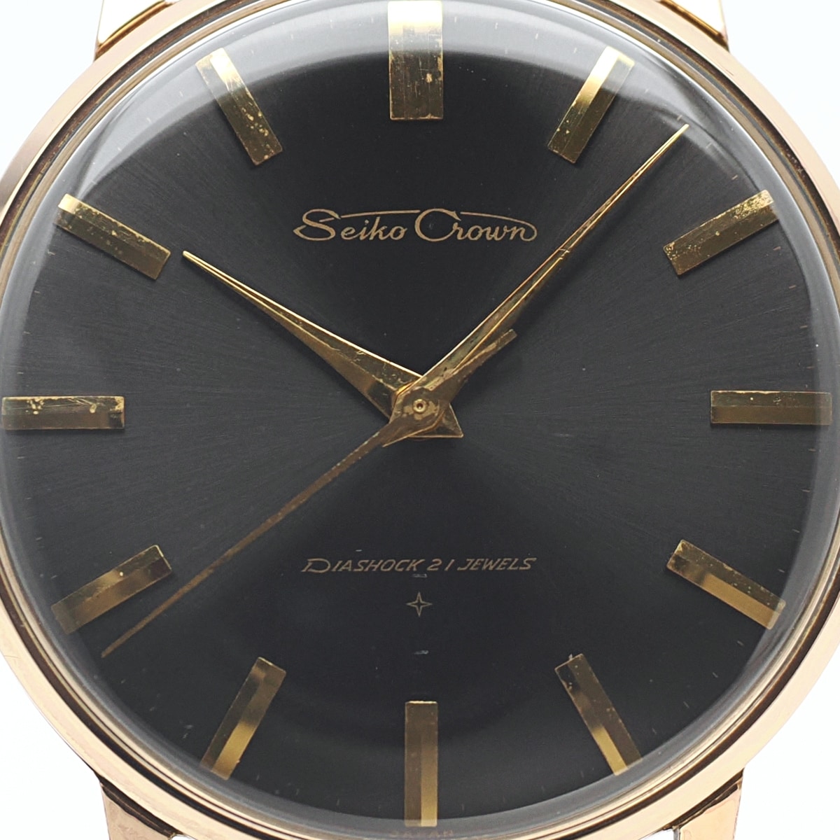 セイコー クラウン J15003E 金メッキ 黒文字盤 Cal.560 21石 手巻 OH済