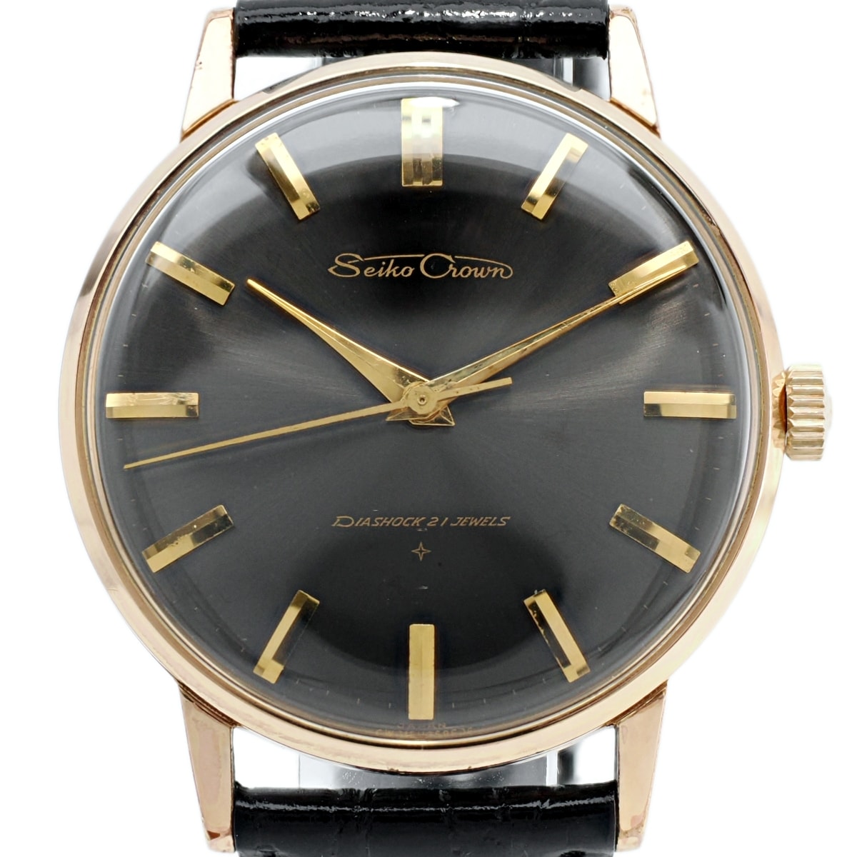 セイコー クラウン J15003E 金メッキ 黒文字盤 Cal.560 21石 手巻 OH済