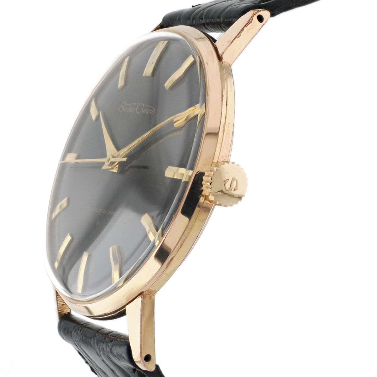 セイコー クラウン J15003E 金メッキ 黒文字盤 Cal.560 21石 手巻 OH済