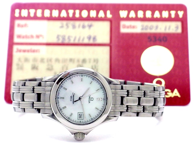 オメガ シーマスター 120M レディース 2581.64 ピンクシェル 2Pダイヤ