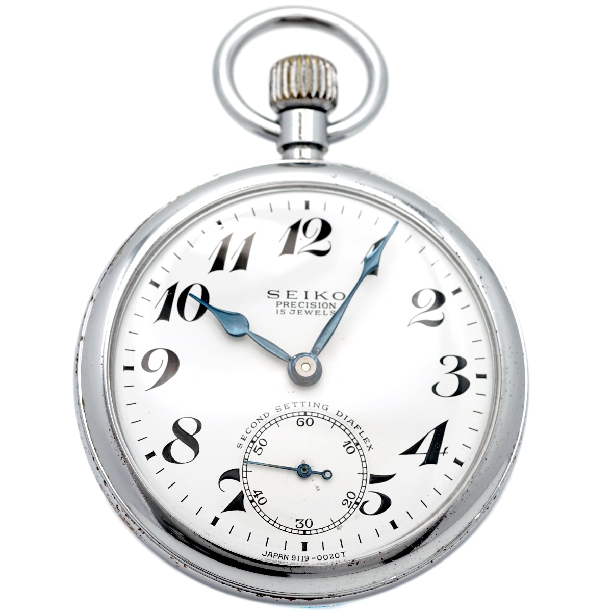 セイコー プレシジョン 懐中時計 青針 セコンドセッティング 鎖付き 15