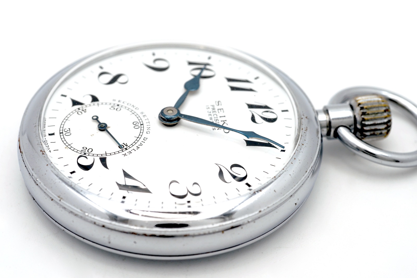 セイコー プレシジョン 懐中時計 青針 セコンドセッティング 鎖付き 15