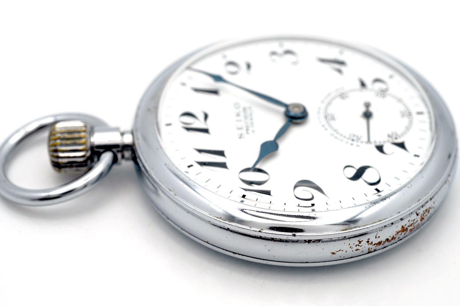 セイコー プレシジョン 懐中時計 青針 セコンドセッティング 鎖付き 15