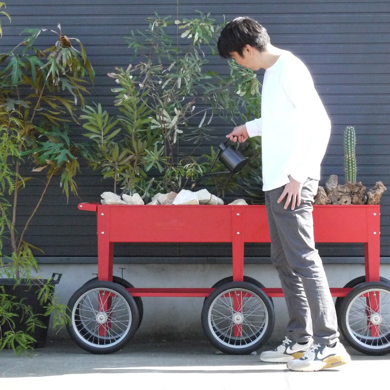 大型移動式栽培プランター 6輪トローリーワゴン レッド | Urban Garden