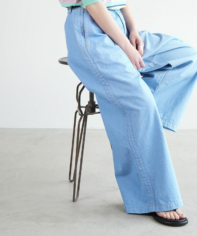 MEY-1869]MEYAME(メヤメ) DENIM SIDE LINE WIDE PANTS デニムサイド