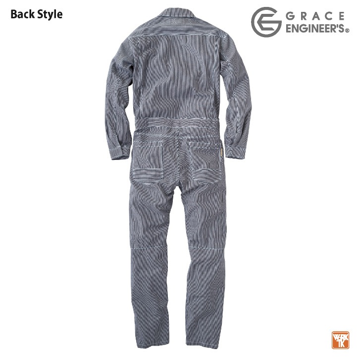 グレースエンジニア 薄手 綿麻 ヒッコリー 長袖つなぎ オーバーオール