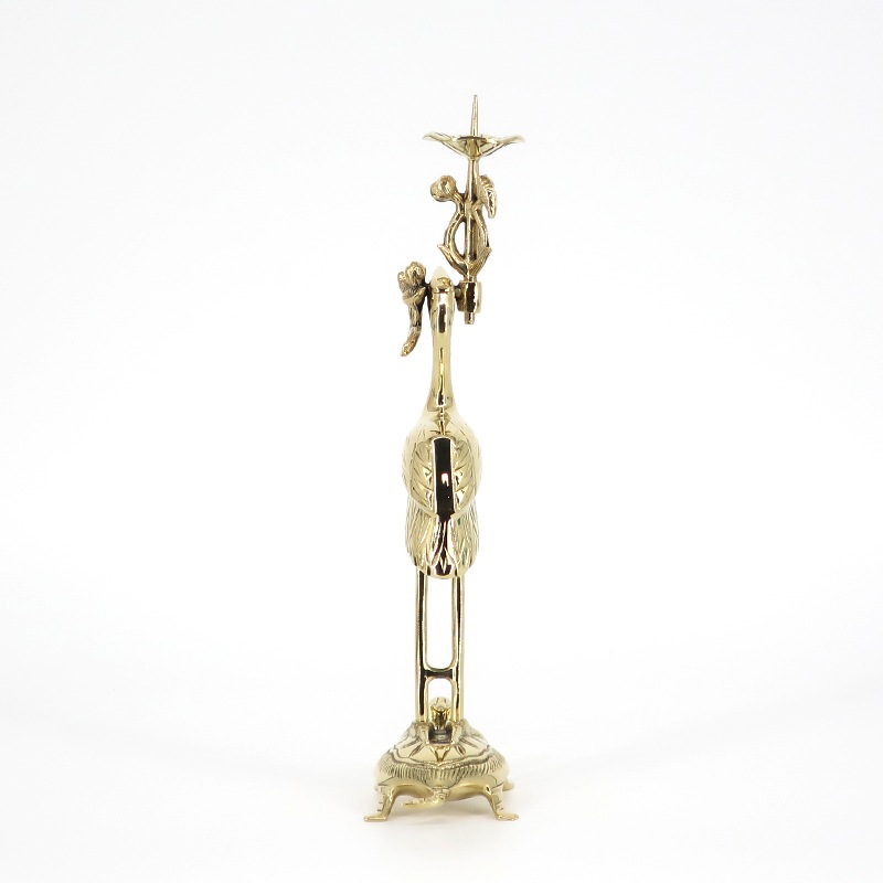 送料無料】国産仏具 鶴亀燭台 上彫火立(右) 磨き 2.5寸～4.5寸｜お仏壇