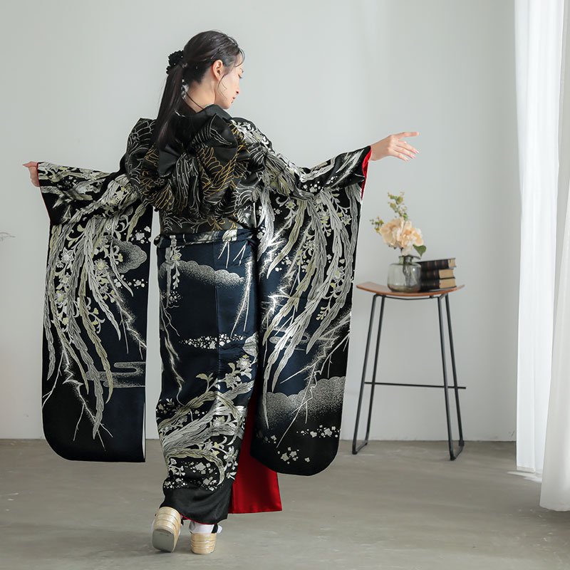 袋帯 振袖用帯 黒銀 鳳凰 | OBI | 京都きもの夢館