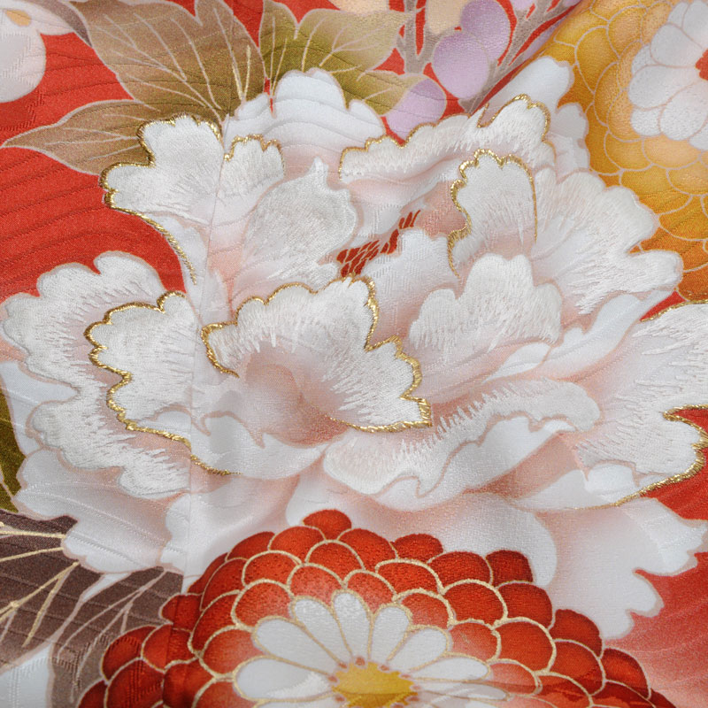 東京レトロ 白 菊牡丹に梅（【振袖・袋帯・長襦袢のセット商品です