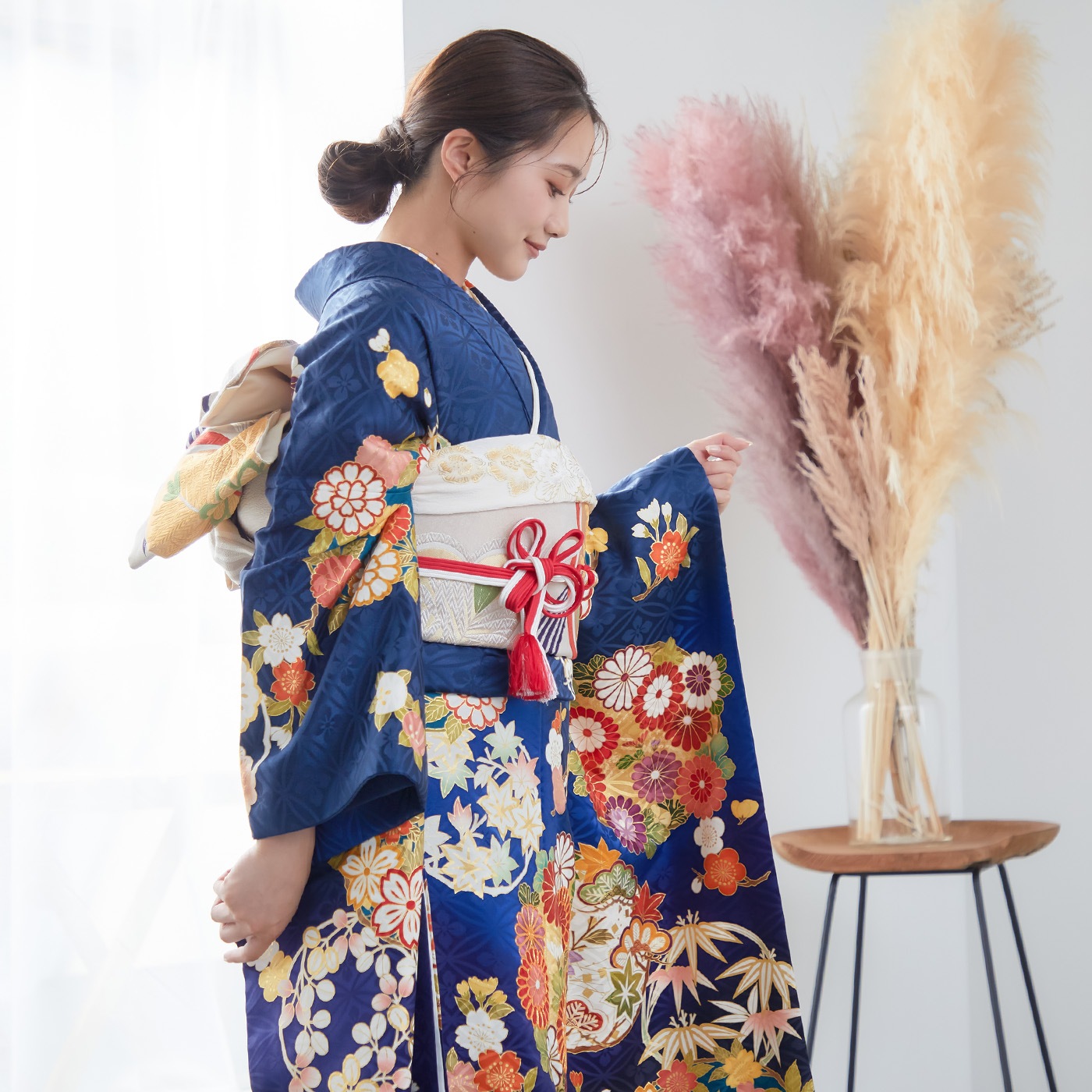 吉澤の友禅 紺 吉澤の本格型友禅 四君子（【振袖・袋帯・長襦袢の