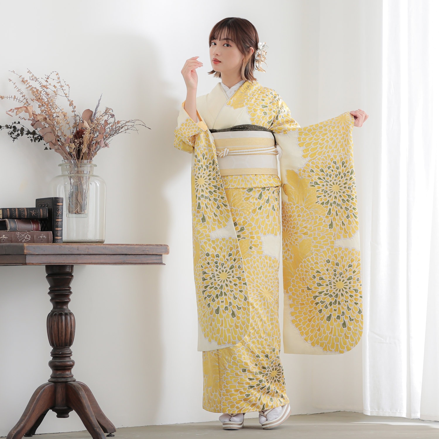 ファーショール付き 振袖 フルセット 山本寛斎 赤 白 無地 振袖 フル