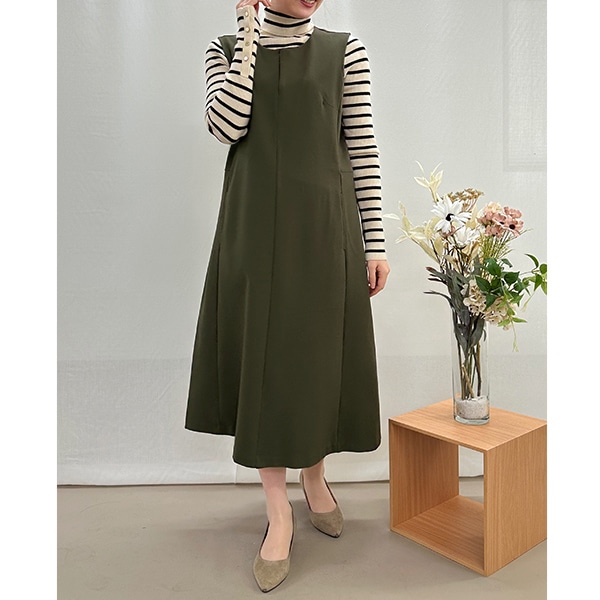 ワンピース 『ポンチニットフレアジャンパースカート カーキ SA00573