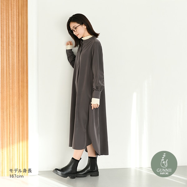 ワンピース 『スキッパーシャツワンピース チャコールグレー SA00683