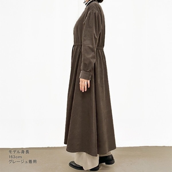 ワンピース 『コーデュロイ ドロストシャツワンピース ライトグレー