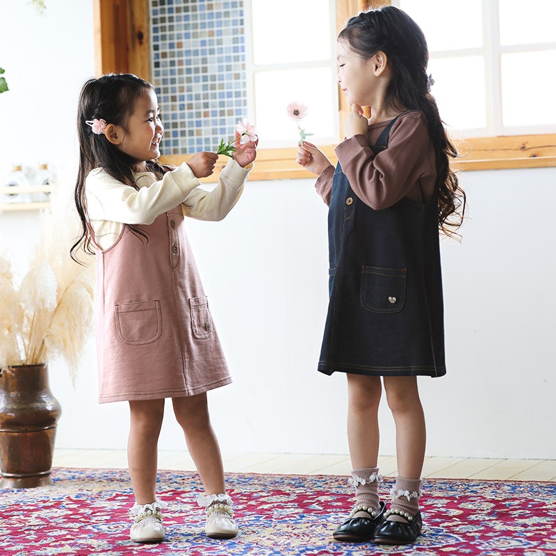 ガールズ サロペット ジャンパースカート ニットデニム 女の子