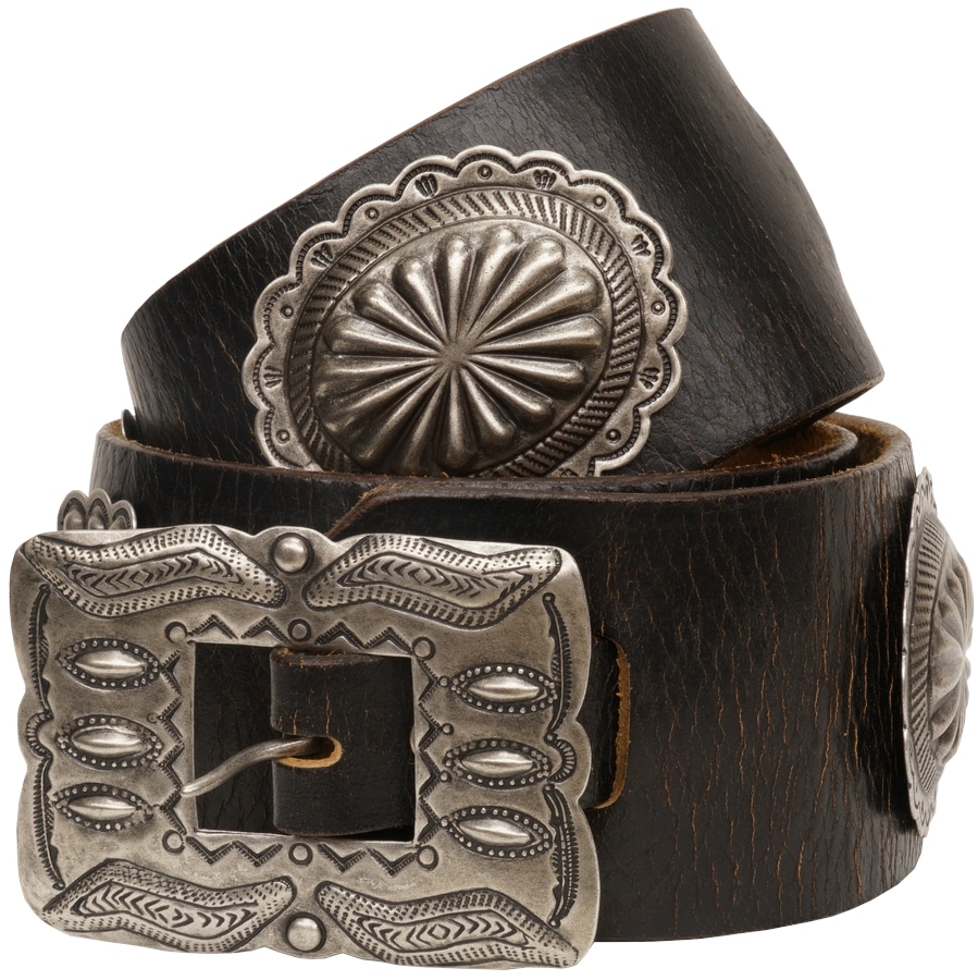 ダブルアールエル) RRL イタリア製 レザー コンチョ ベルト メンズ