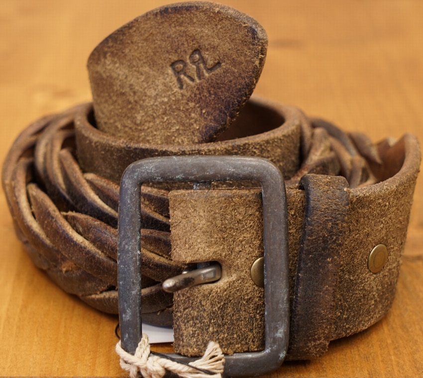 ダブルアールエル) RRL Distressed Braided Belt 34 イタリア製 編
