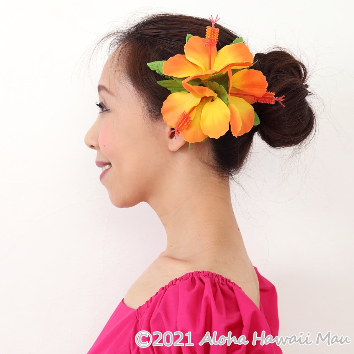 フラダンス 髪飾り ハイビスカス 髪飾り オレンジ ヘアクリップ