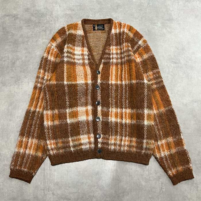 60'S ARENA Check Mohair Cardigan BROWN/L 60年代 チェック柄 モヘア