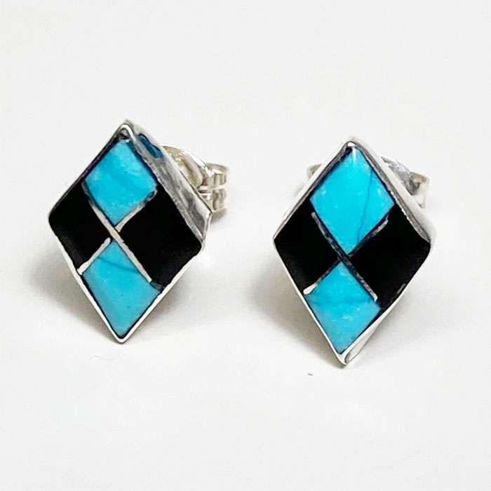 インディアンジュエリー ズニ族 ターコイズ オニキス ひし形