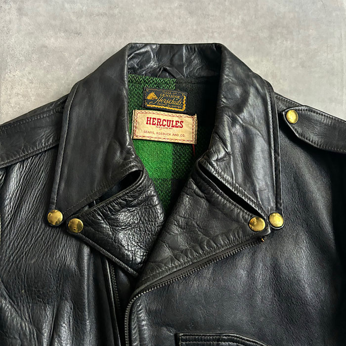 VINTAGE 40-50's HERCULES D-POCKET Horsehide Motor Cycle JACKET 40