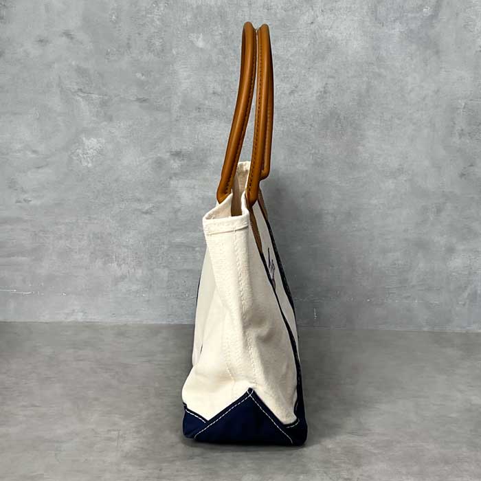 L.L.BEAN LEATHER HANDLE TOTE BAG Made in USA NAVY/NATURAL L.L.Bean