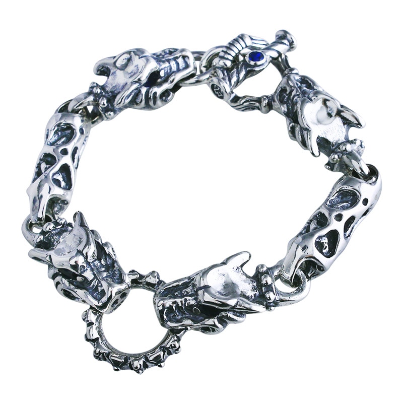 MEAT LINK WITH 4 GARGOYLE BRACELET WITH T-BAR CZ | ブレスレット