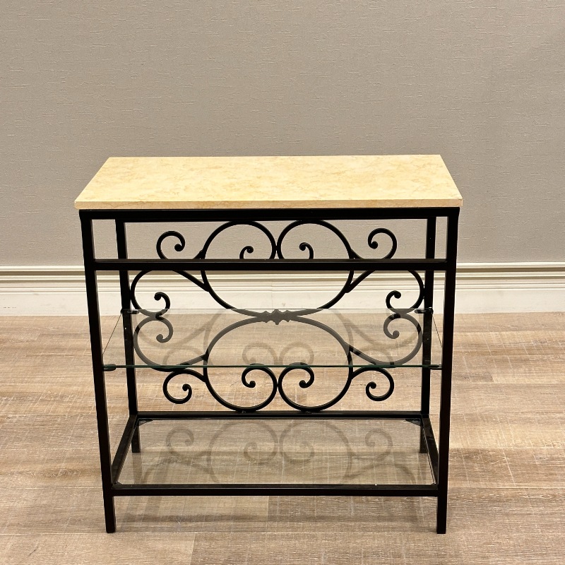 天板大理石 サイドテーブル ガラス棚2段付き | 全ての商品