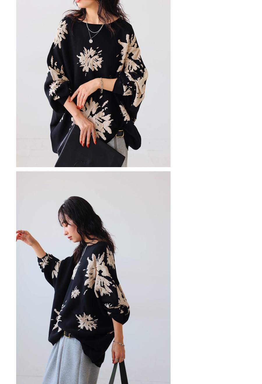 ジャガード ドルマンニット レディース ボートネック 送料無料・再入荷