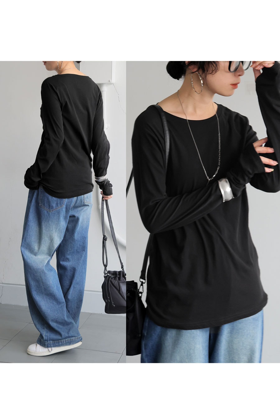 スラブシアーロンT カットソー レディース トップス 長袖・再入荷 (80