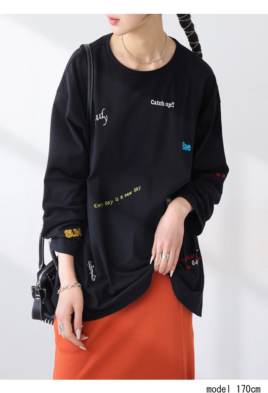 刺繍ロングTシャツ ロンT レディース Tシャツ 送料無料・再入荷 (100