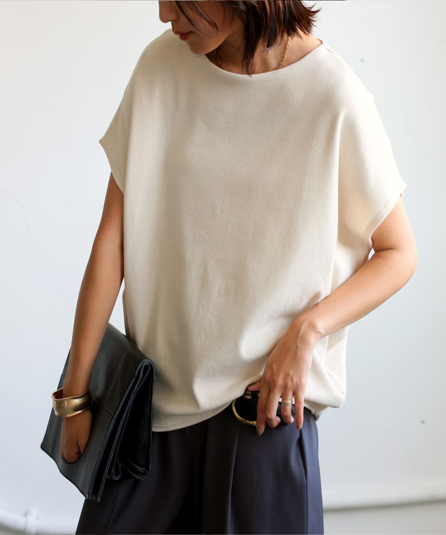 シュッと美シリーズ コクーンリブトップス レディース トップス・(100