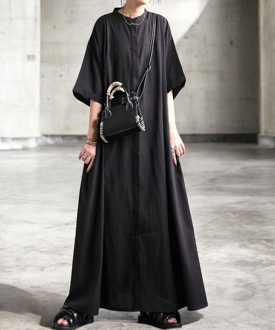 タックデザイン Aラインワンピース レディース 五分袖 送料無料・再