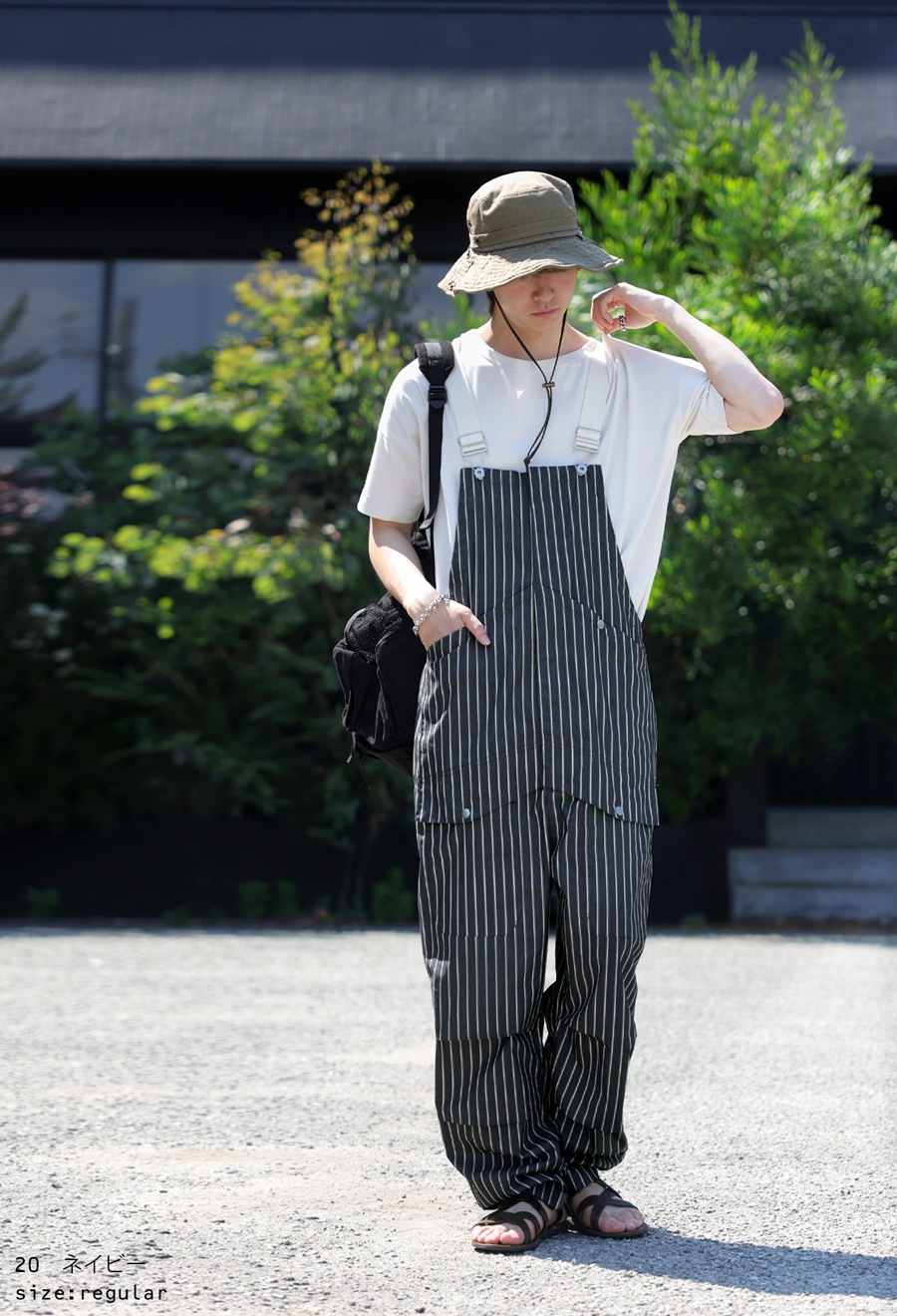 サロペット メンズ ロング ボトムス ストライプ柄 送料無料・(500