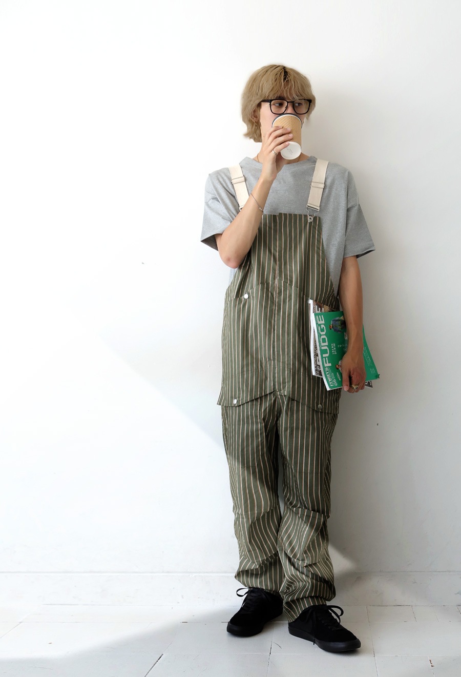 サロペット メンズ ロング ボトムス ストライプ柄 送料無料・(500