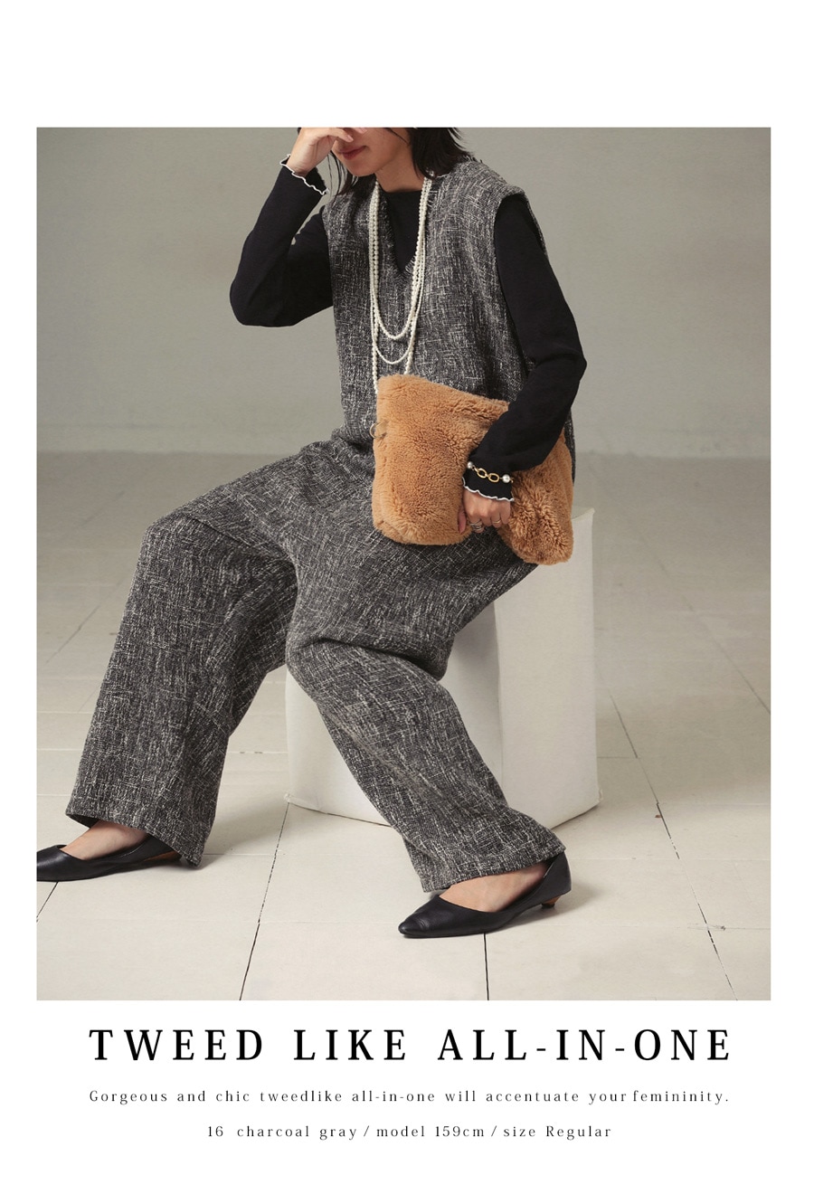 ツイードオールインワン オールインワン レディース 送料無料・メール