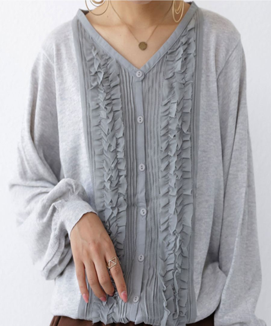 フリルニットカーディガン カーディガン レディース 送料無料・再入荷