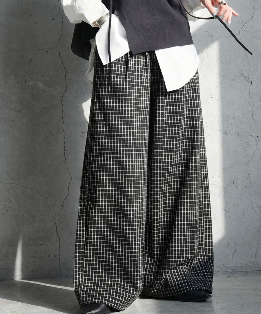 チェック柄 ワイドパンツ レディース ボトムス 綿100 送料無料・再入荷