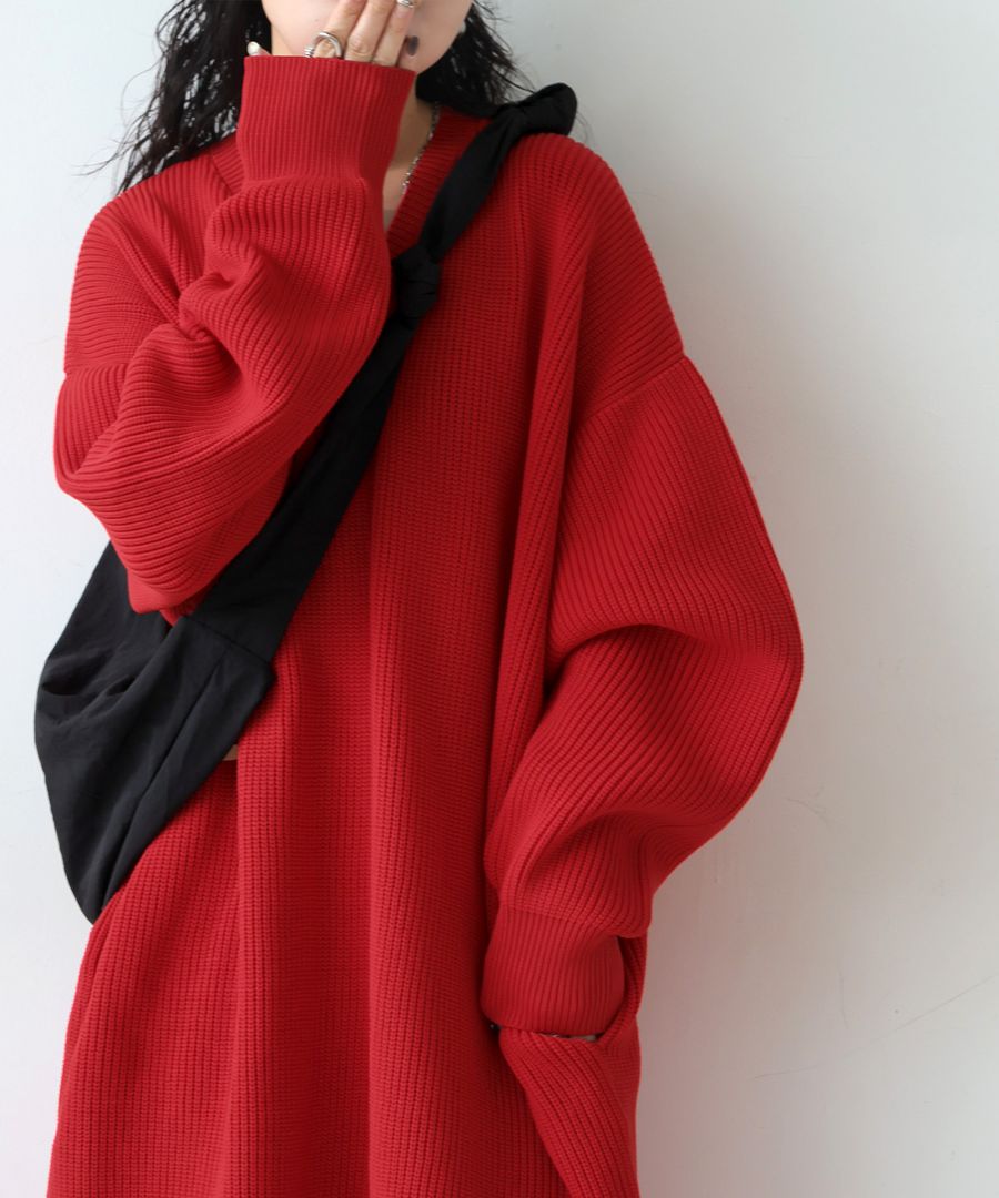 片畦編み ニットワンピース レディース ロング Vネック 送料無料